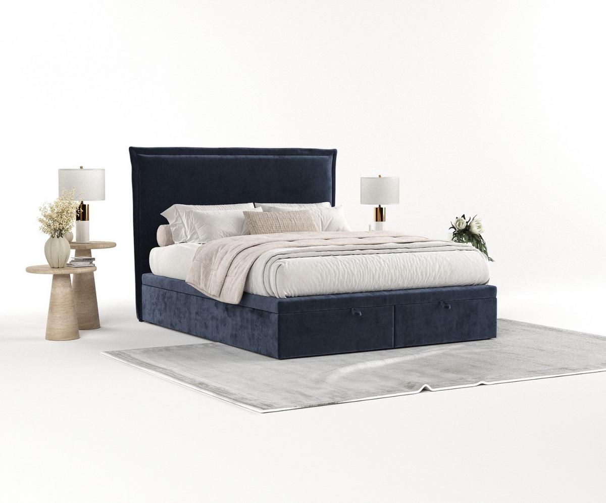 POLSTERBETT Eliot mit Stauraum 160/200 cm Marineblau im Lotta Stoff - Schwarz/Dunkelblau, Holz/Holzwerkstoff (160/200cm) - AltaBeds