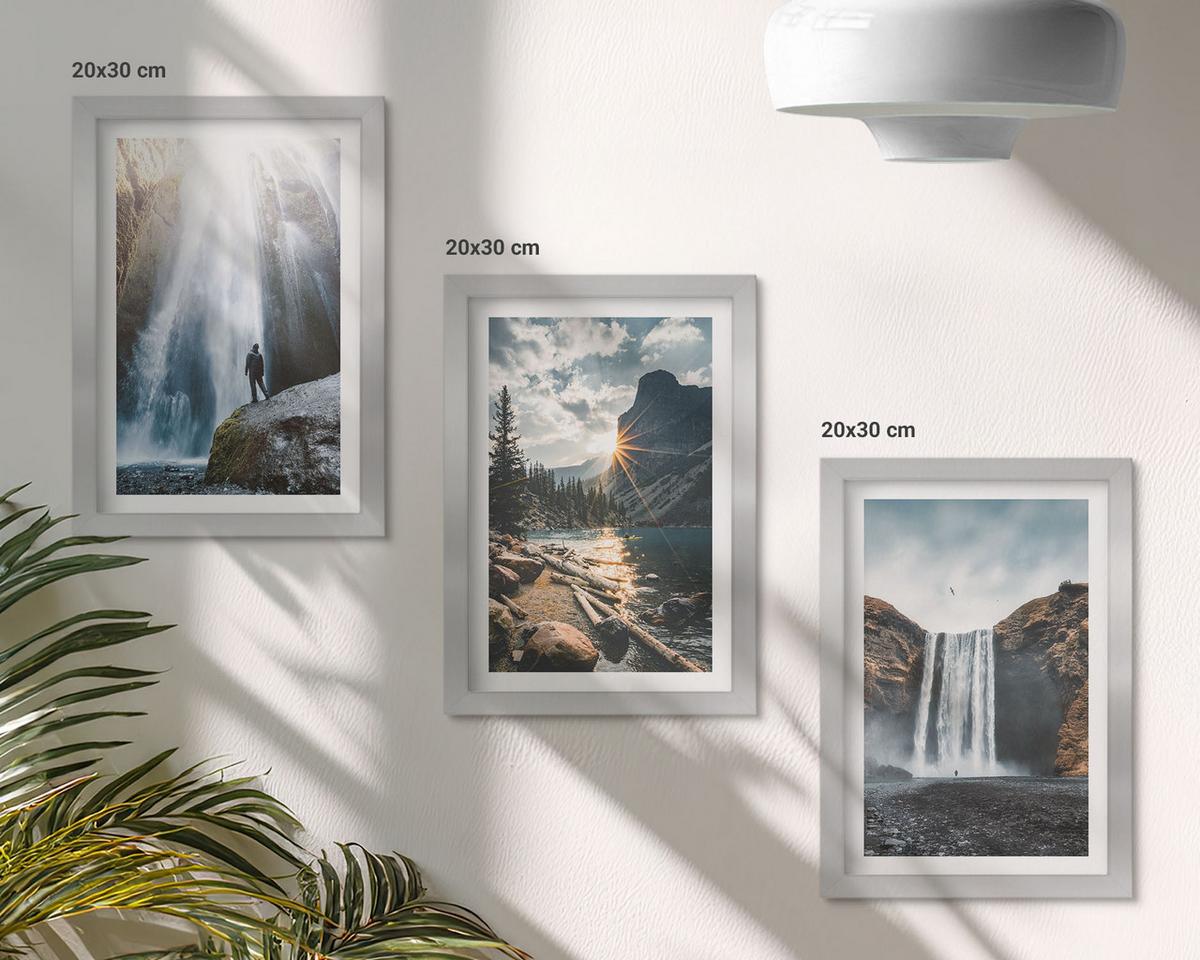 BILDER SET 3er Set - 20x30 cm Silberner Rahmen - Wasserfälle, Berge, Landschaften, Natur - Silberfarben, Kunststoff (20/30cm) - TULUP