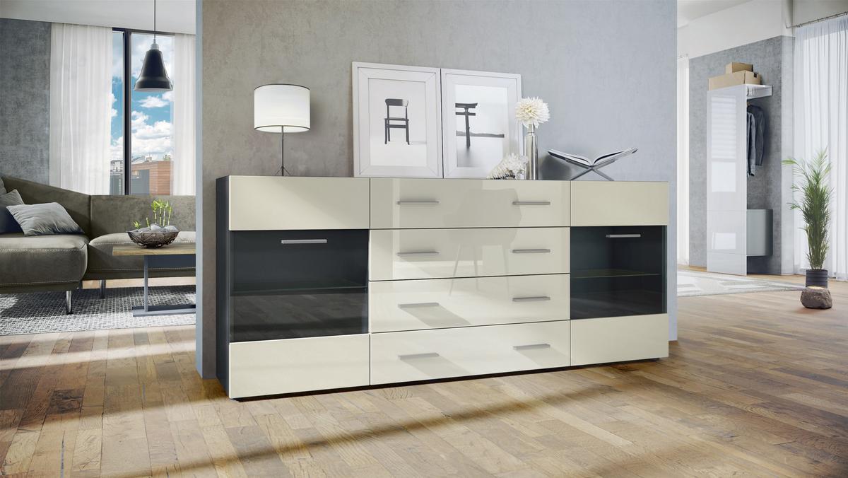 SIDEBOARD Carlos Creme Hochglanz - Creme, Holzwerkstoff (166/72/35cm) - Vladon