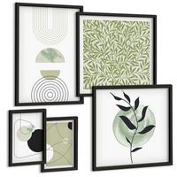 BILDER SET 5er Set - 50x50 cm & 20x30 cm & 40x60 cm Schwarzer Rahmen - Abstrakte Formen und Farben - Schwarz, Kunststoff (40/60cm) - TULUP