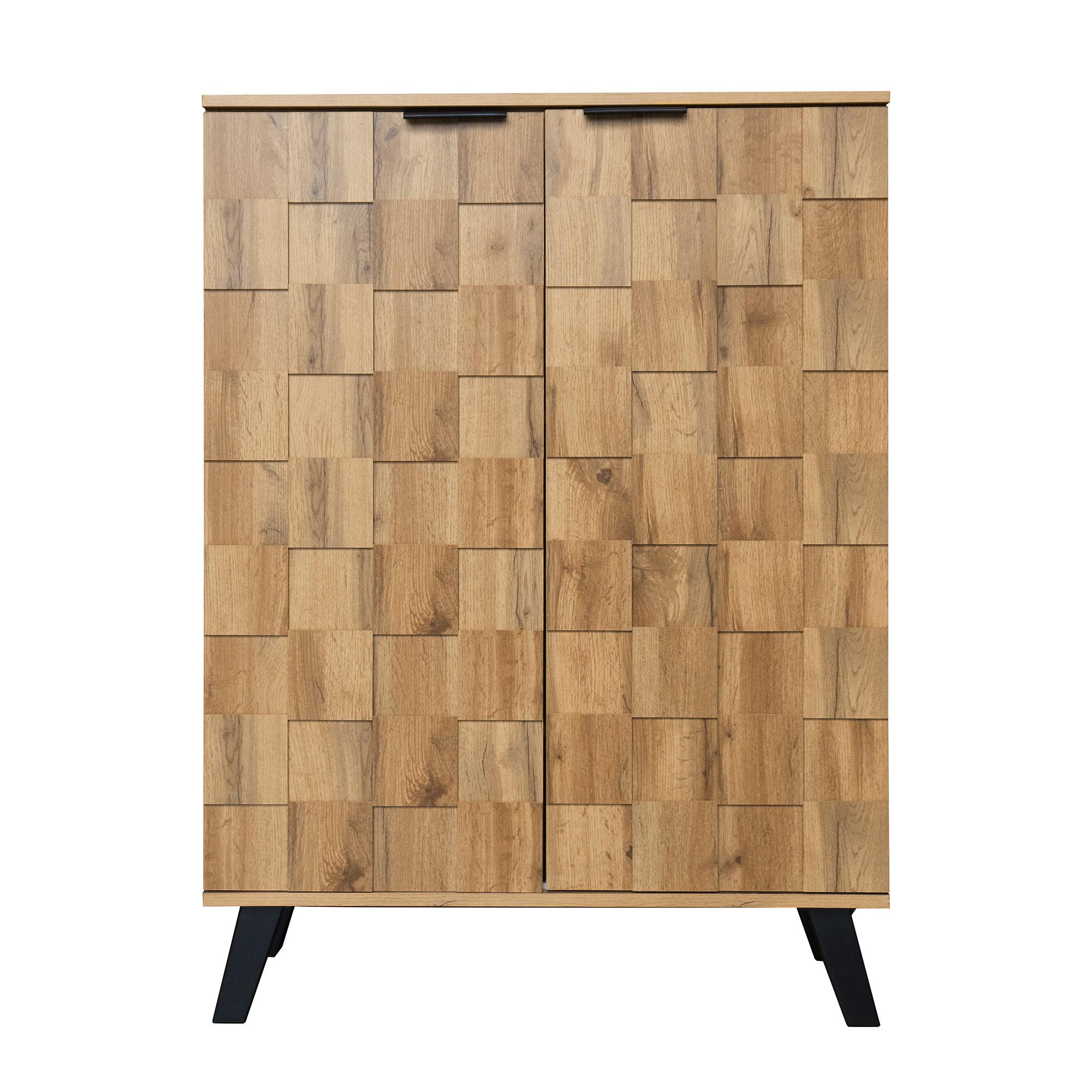 SCHUHSCHRANK Eiche-Optik 110 cm hoch mit 3D-Relief & verstellbaren Böden - Naturfarben, Holzwerkstoff (80.5/109.5/35cm) - Urban Meuble