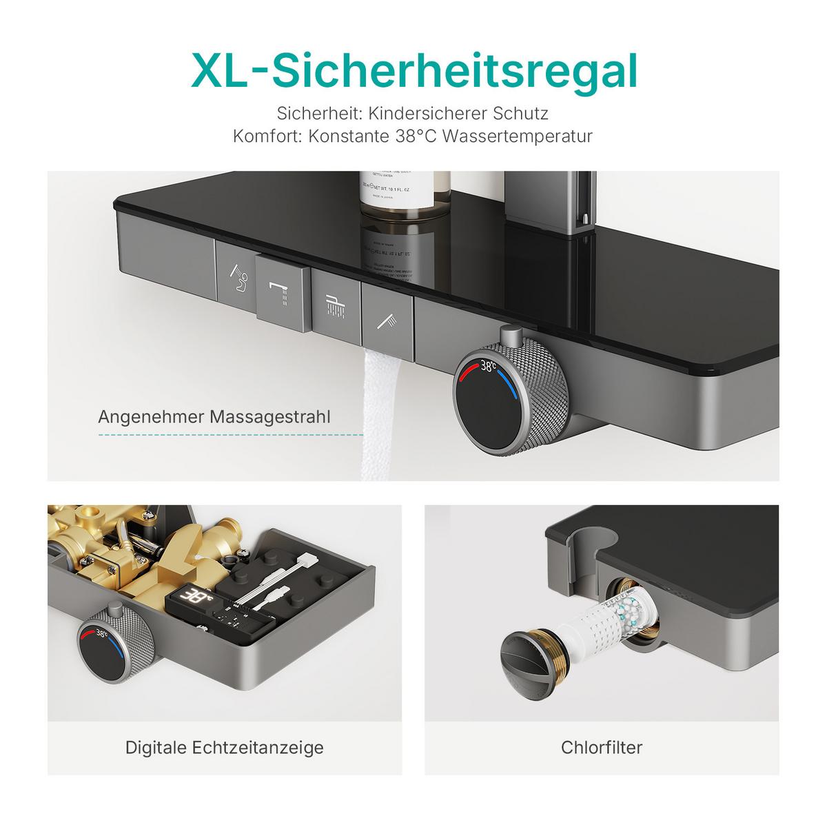 ÜBERKOPFBRAUSESET mit Handbrause Thermostat Vielseitig Anthrazit 105 / 48 cm - Anthrazit, Metall (40/113/58cm) - EMKE
