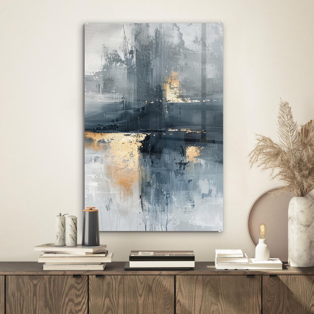 ACRYLGLASBILD Kunst - Grau - Gold - Abstrakt Wanddeko Wohnzimmer 40x60 cm - Dunkelgrau, Glas (40/60cm) - MuchoWow