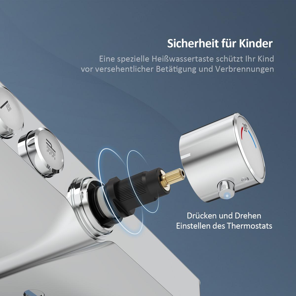 ÜBERKOPFBRAUSESET mit Drei Wasserauslassmethoden Thermostat mit Ablage Chrom - Chromfarben, Metall (44.5/127/45cm) - EMKE