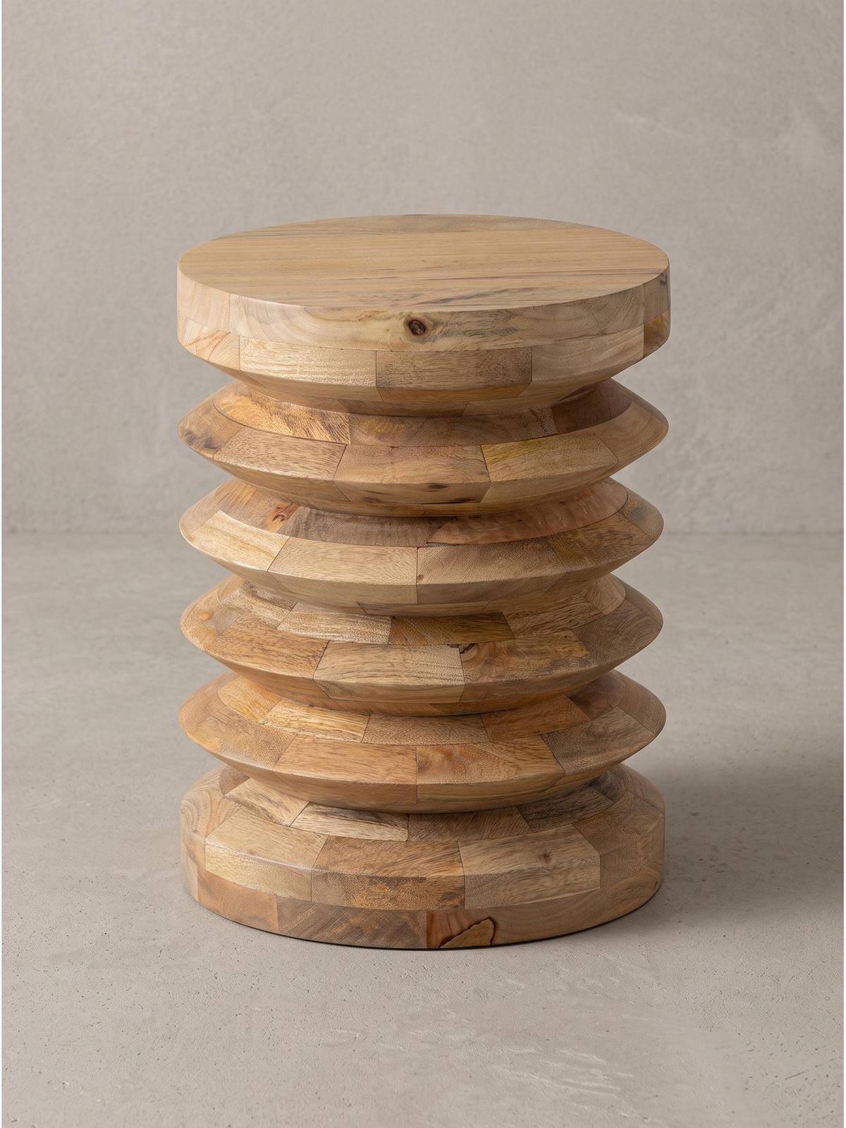 BEISTELLTISCH JELSA, Mango Massivholz, handgefertigt, Ø 35 x 45 cm - Hellbraun/Braun, Holz (35/35/45cm) - KADIMA DESIGN
