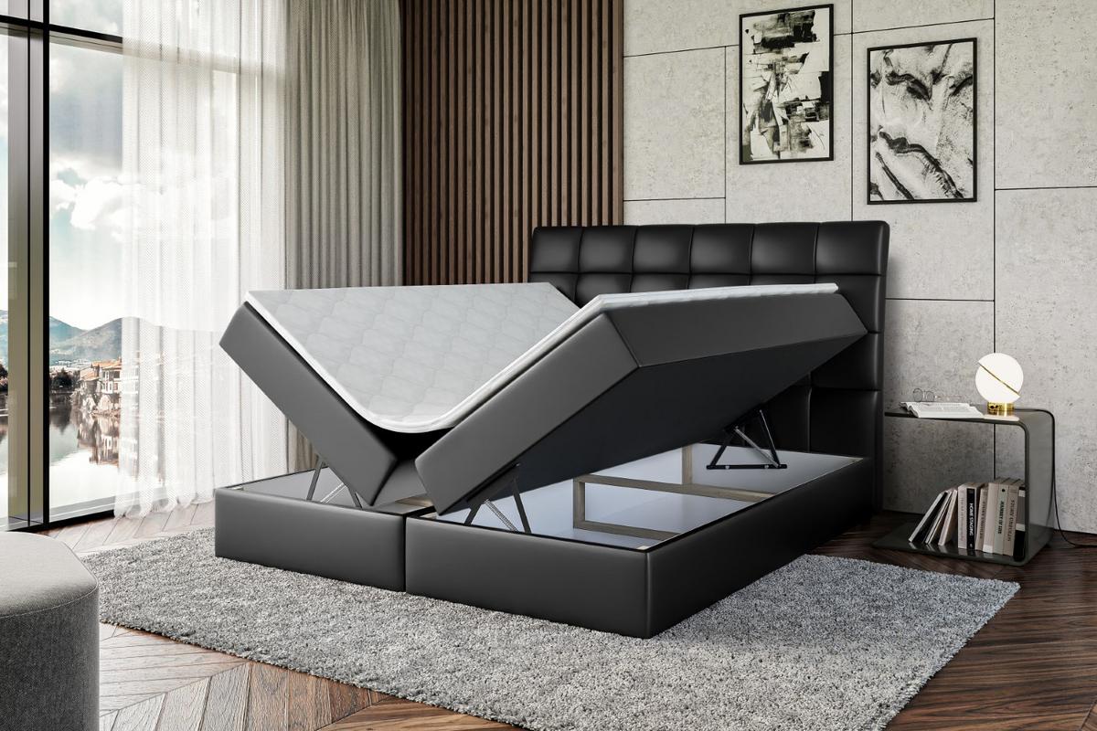BOXBETT mit H3-Matratze und Lattenrost - BRUGO - 140x200 Schwarz Hochglanz - Schwarz Hochglanz, Holzwerkstoff (140/200cm) - ALTDECOR