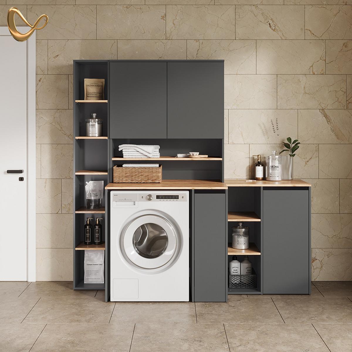 BADSCHRANK Paolina Anthrazit/Goldkraft Eiche 30 x 188.6 cm - Honigeiche/Anthrazit, Holzwerkstoff (30/188.6/27.3cm) - Livinity®