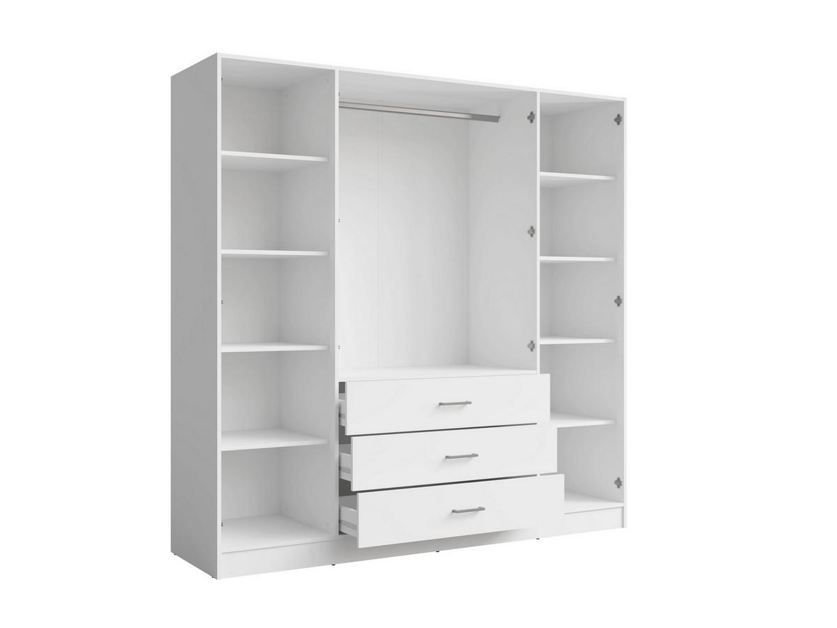 DREHTÜRENSCHRANK NEVARIS 200/200,5/58cm 4-türig mit Spiegel Weiß - Weiß, Holzwerkstoff (200/200.5/58cm) - MASSENO