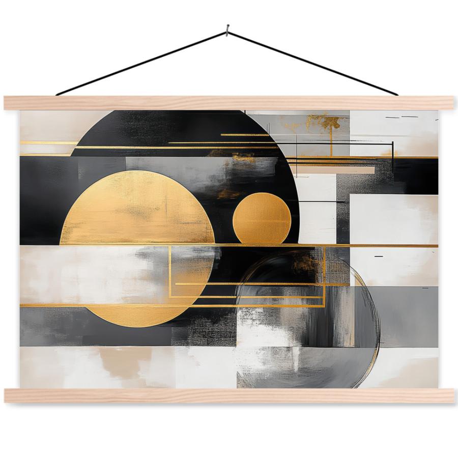 POSTER MIT MAGNETLEISTEN Abstrakt - Gold - Silber - Formen - Ästhetisch - Modern Magnetleiste 120x80 cm - Goldfarben, Textil (120/80/0.15cm) - MuchoWow