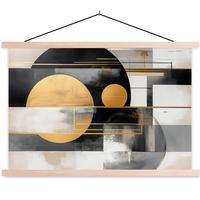 POSTER MIT MAGNETLEISTEN Abstrakt - Gold - Silber - Formen - Ästhetisch - Modern Wanddeko 90x60 cm - Goldfarben, Textil (90/60/0.15cm) - MuchoWow