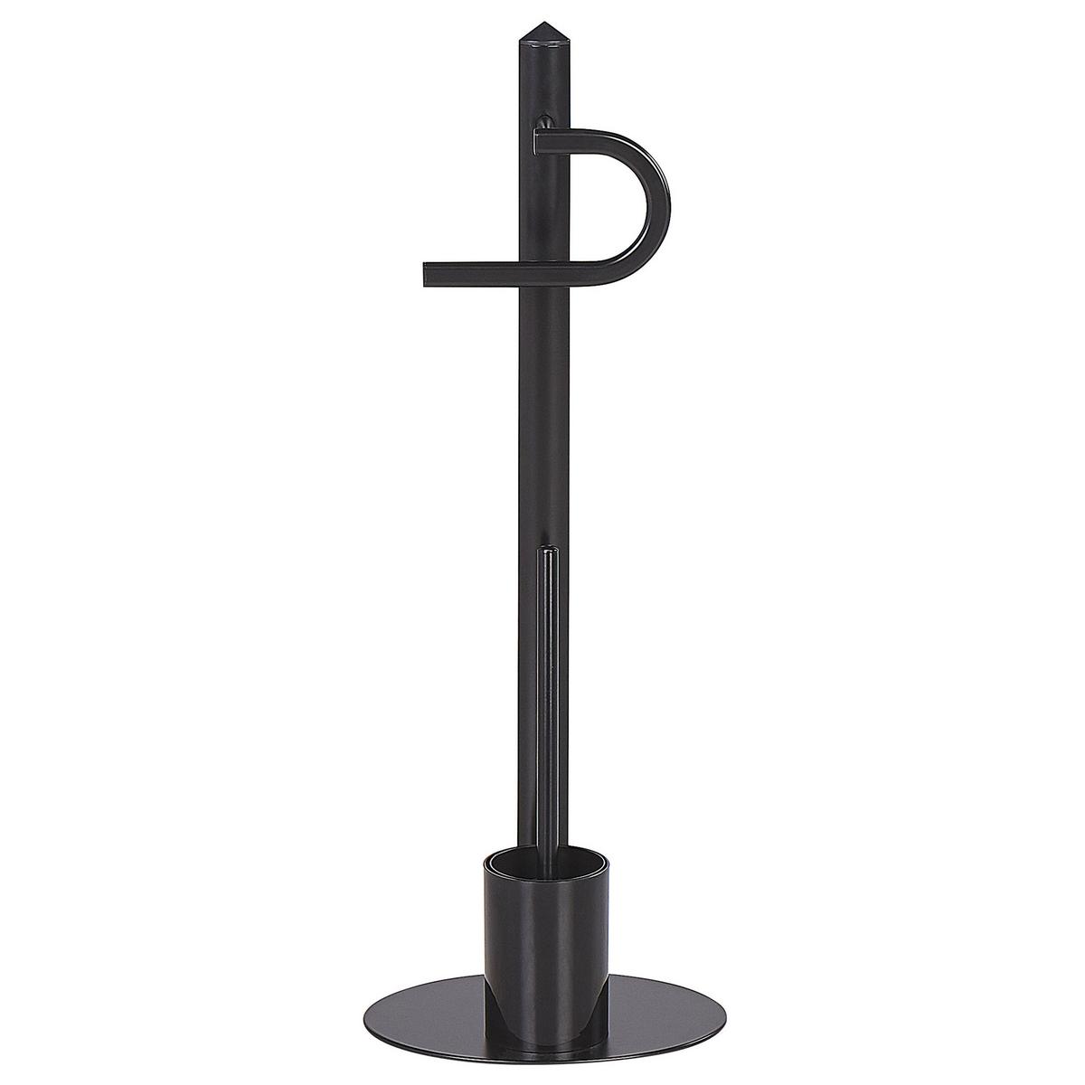 TOILETTENPAPIERHALTER mit Bürste Metall Schwarz Sarto - Schwarz, Metall (28/78/20cm) - Beliani