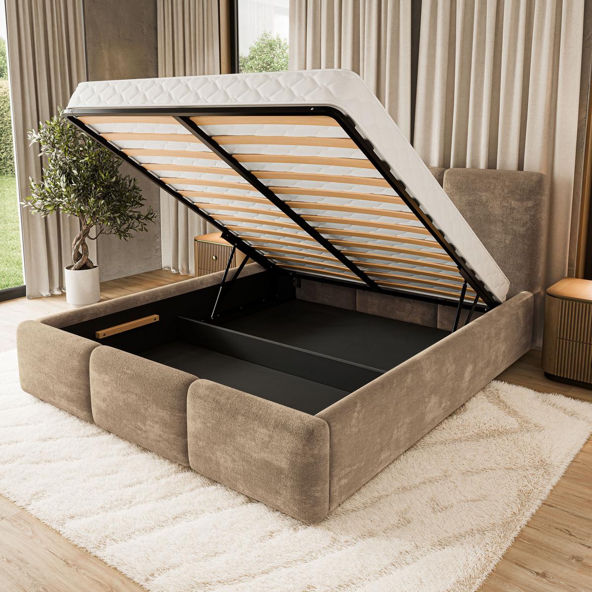 POLSTERBETT MORENA LM 140x200 cm mit Bettkästen - Beige - Beige, Holz (140/200cm) - MASSENO