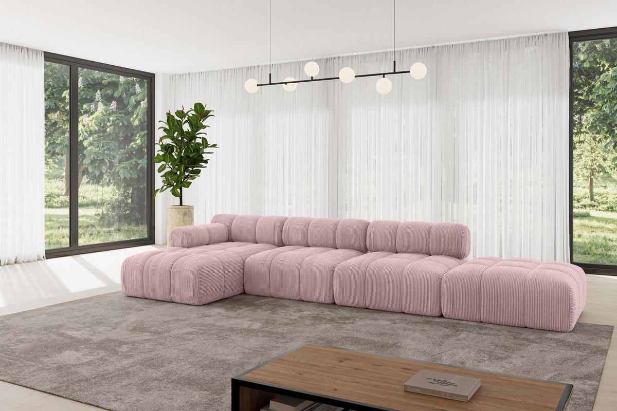 ECKSOFA modulares Sofa Lizur-L2 - 380x160x70 cm Rosa Cord - Rosa, Holzwerkstoff/Textil (380/160cm) - ALTDECOR