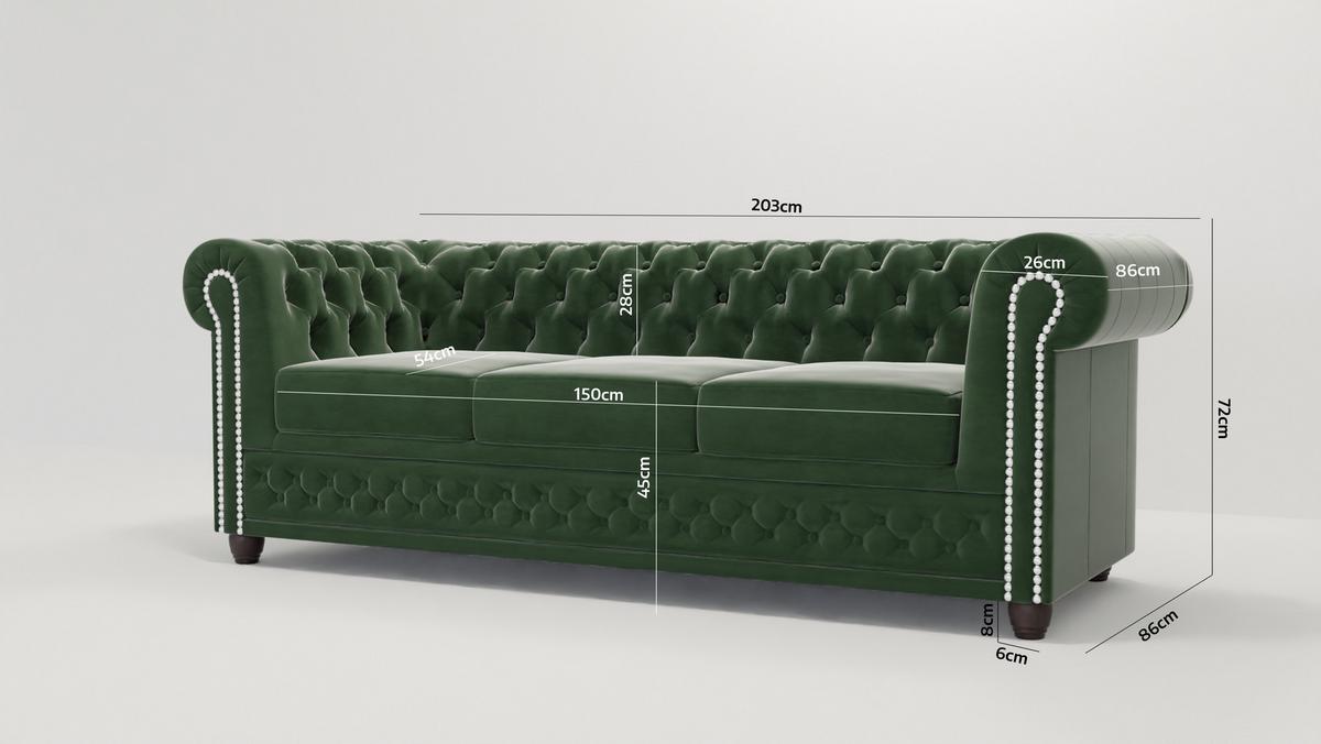 CHESTERFIELD-SOFA 3-Sitzer mit Schlaffunktion Nyx Flasche grün Samt - Smaragdgrün/Braun, Holz/Textil (203/28/86cm) - S-Style Möbel