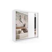 KLEIDERSCHRANK mit Spiegel-Schiebetüren und Aluminium-Leisten, LED-Beleuchtung - GRACE - 200 cm Weiß - Weiß, Holzwerkstoff (200/216/61cm) - ALTDECOR