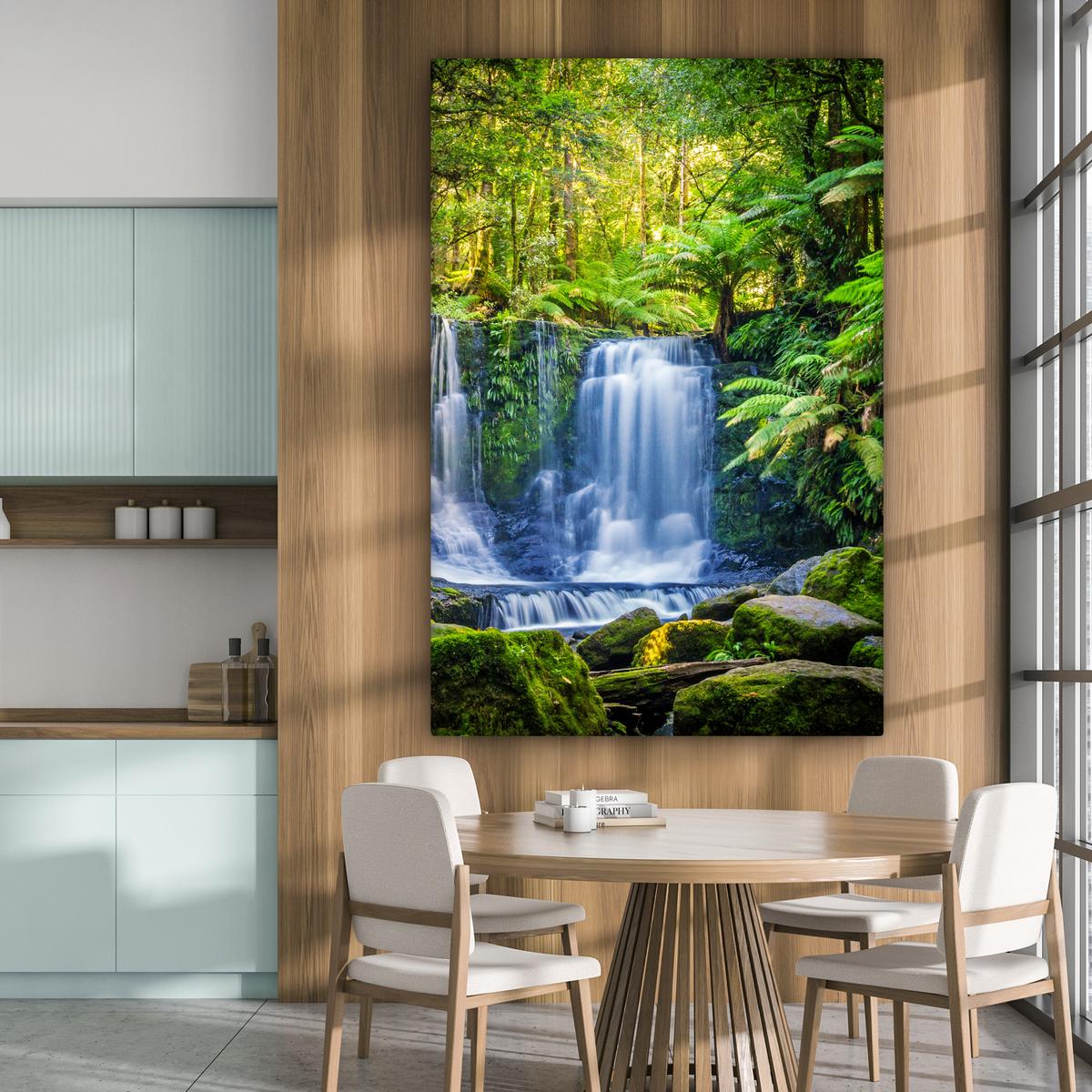LEINWANDBILD Dschungel - Wasserfall - Australien - Pflanzen - Natur Deko Groß 90x140 cm - Dunkelgrün, Textil (90/140cm) - MuchoWow