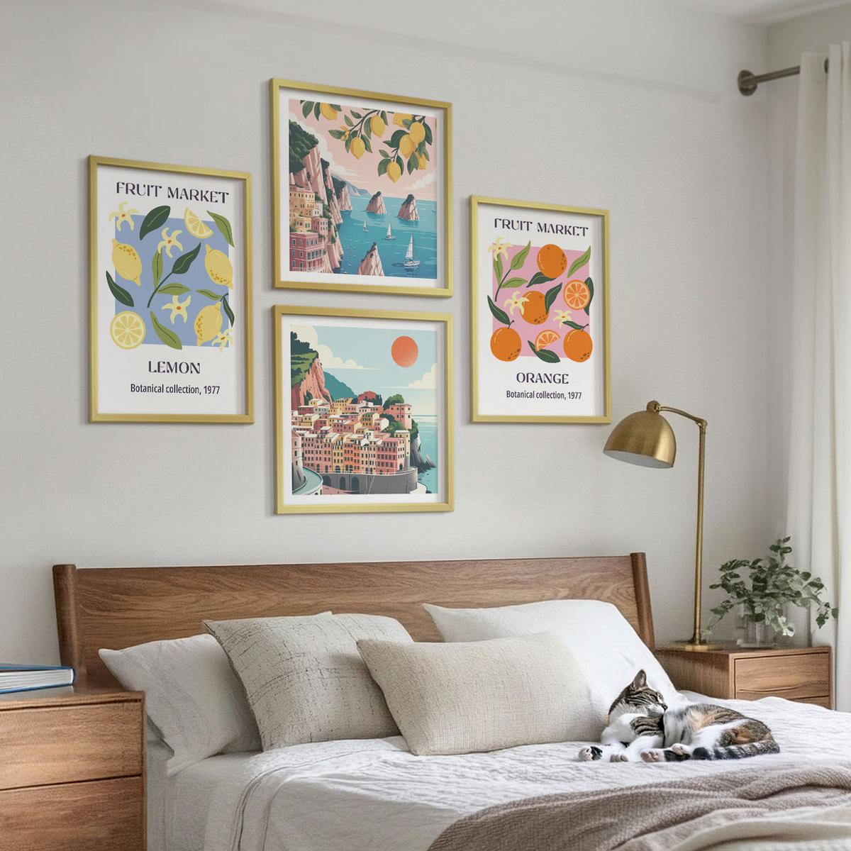 BILDER SET 4er Set - 50x50 cm & 40x60 cm Goldrahmen - Obstposter Zitronen Orangen - Goldfarben, Kunststoff (50/50cm) - TULUP