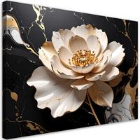 WANDBILD, Beigefarbene Marmorblume Glamour - Schwarz, Textil (60/40cm) - Feeby