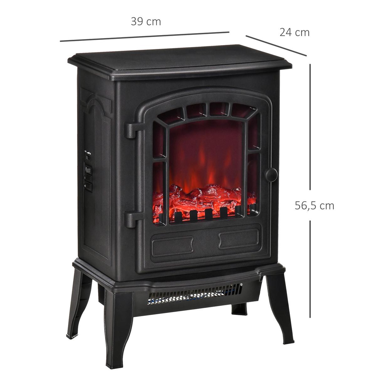 ELEKTROKAMIN Elektrischer Kamin mit Heizung, LED-Flammeneffekt, Schwarz - Schwarz, Kunststoff (24/56.5/39cm) - HOMCOM