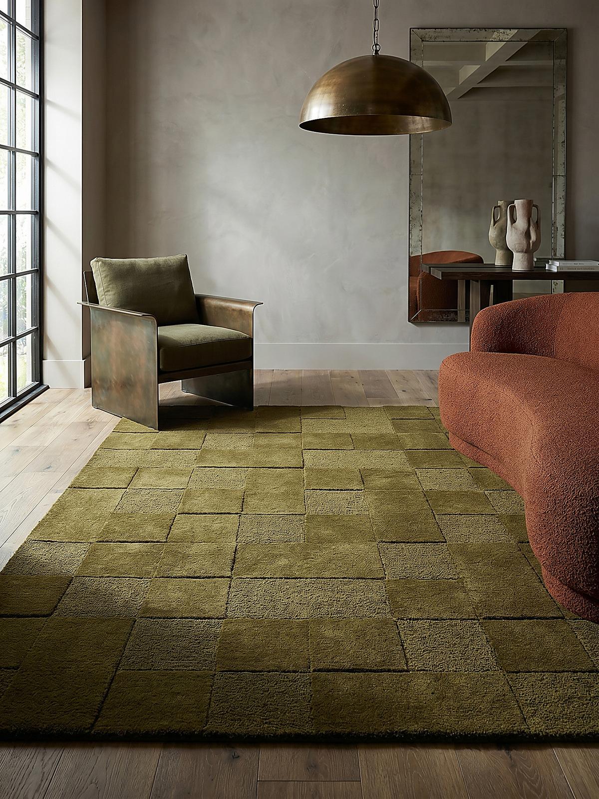 WOLLTEPPICH DEBEN, mit Schachbrettmuster, Grün, 120 x 170 cm - Grün, Textil (170/120cm) - KADIMA DESIGN
