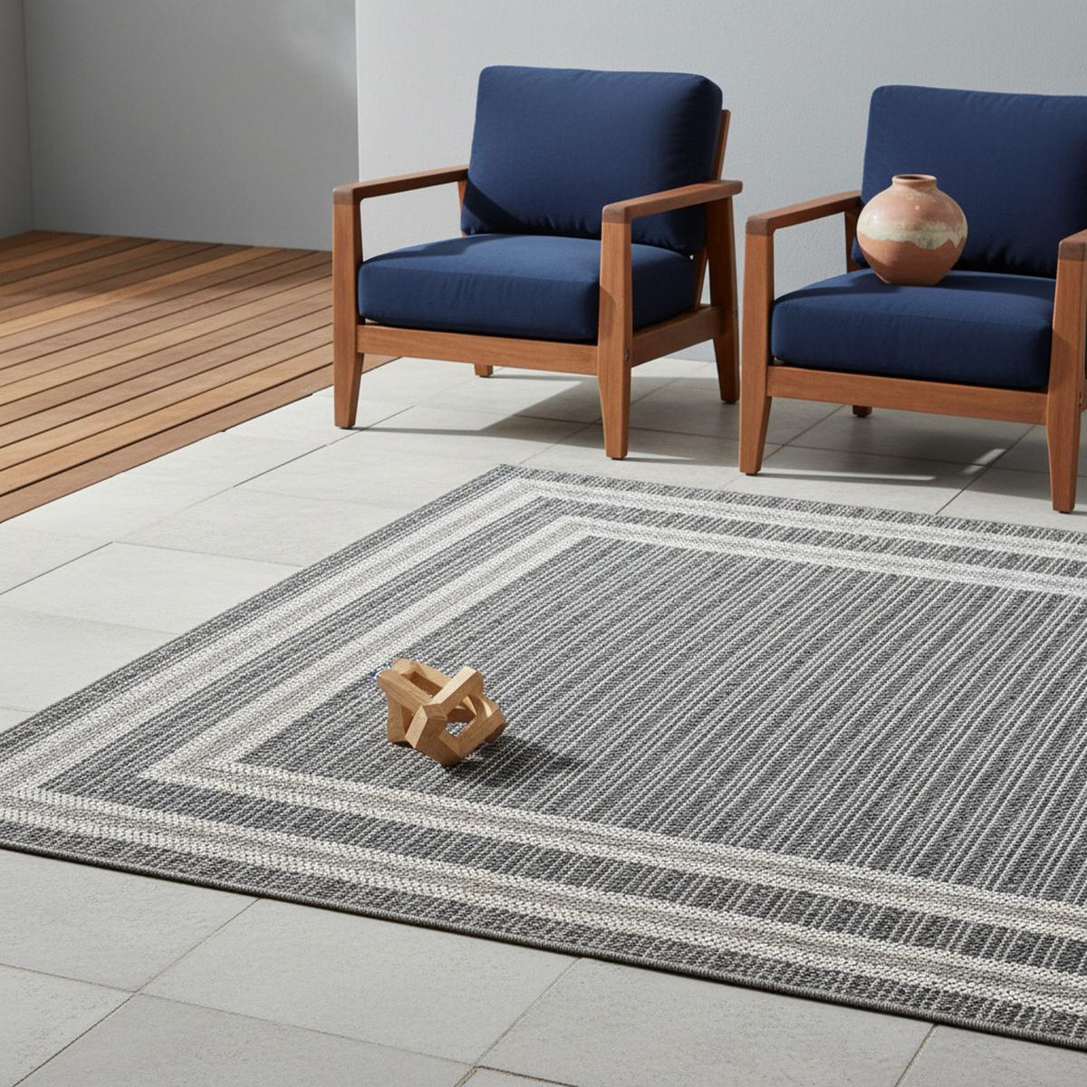 OUTDOORTEPPICH LIRIA, mit Bordüre, Grau, 140 x 200 cm - Grau, Textil (200/140cm) - KADIMA DESIGN