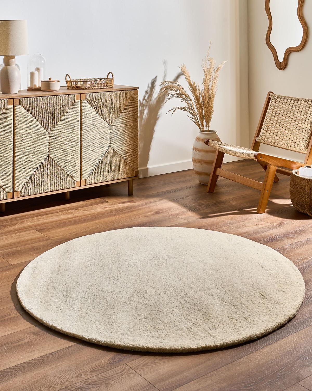 TEPPICH Cremeweiß 140 cm Wolle Vasco - Creme, Textil (140/140cm) - Beliani