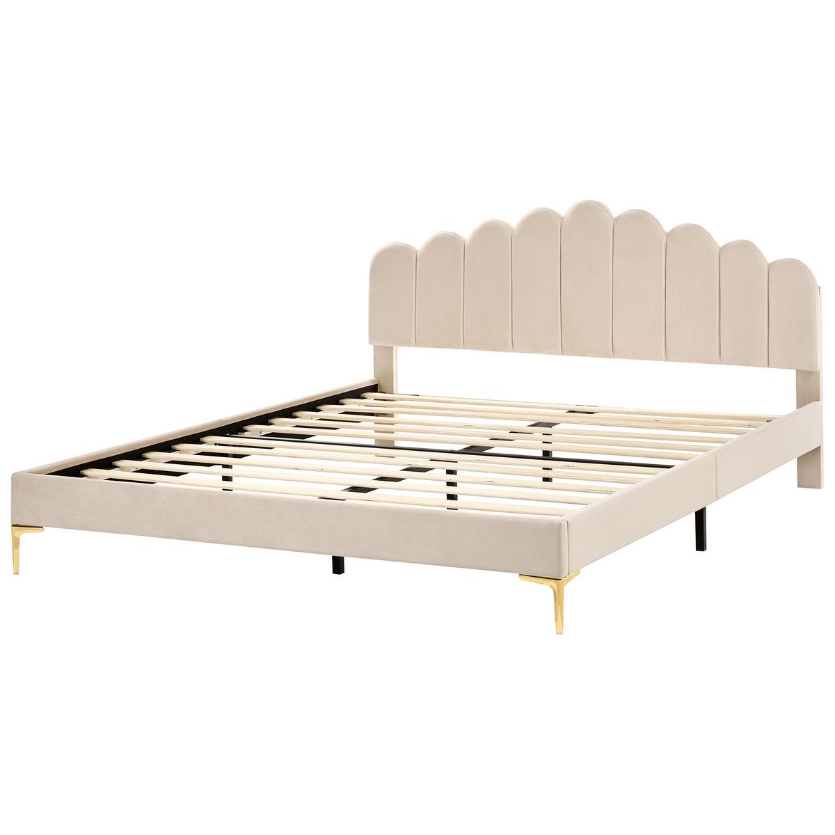 BETT mit Lattenrost 180/200 cm Samtstoff Beige Sauvian - Beige, Textil (180/200cm) - Beliani