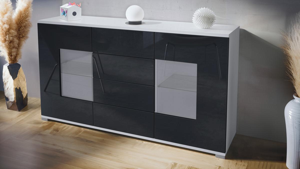 SIDEBOARD Grömitz Schwarz Hochglanz - Schwarz Hochglanz, Holzwerkstoff (138.5/75.5/35cm) - Vladon