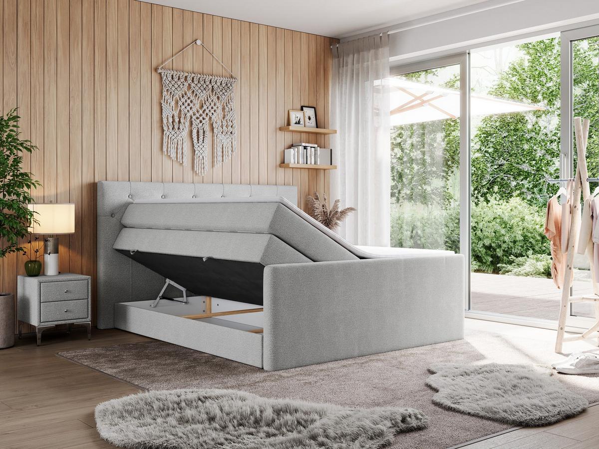 BOXSPRINGBETT KING VELEN 140/200 Hellgrau Struktur - H3 - Hellgrau, Holz/Textil (140/200cm) - MKS