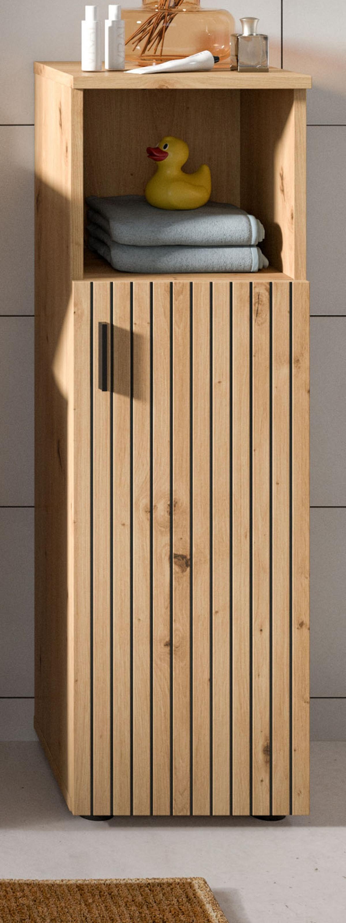 KOMMODE Eiche 30 x 95 cm, Badschrank mit Leistenoptik - Schwarz/Eiche Artisan, Holzwerkstoff/Kunststoff (30/95/30cm) - Inn.Furn