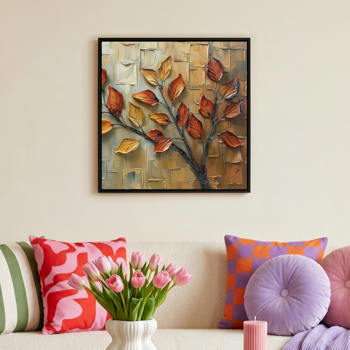 LEINWAND Bilder mit Rahmen - Baum - Abstrakt - Natur - Kunst - 50x50 - Goldfarben, Textil (50/50cm) - MuchoWow