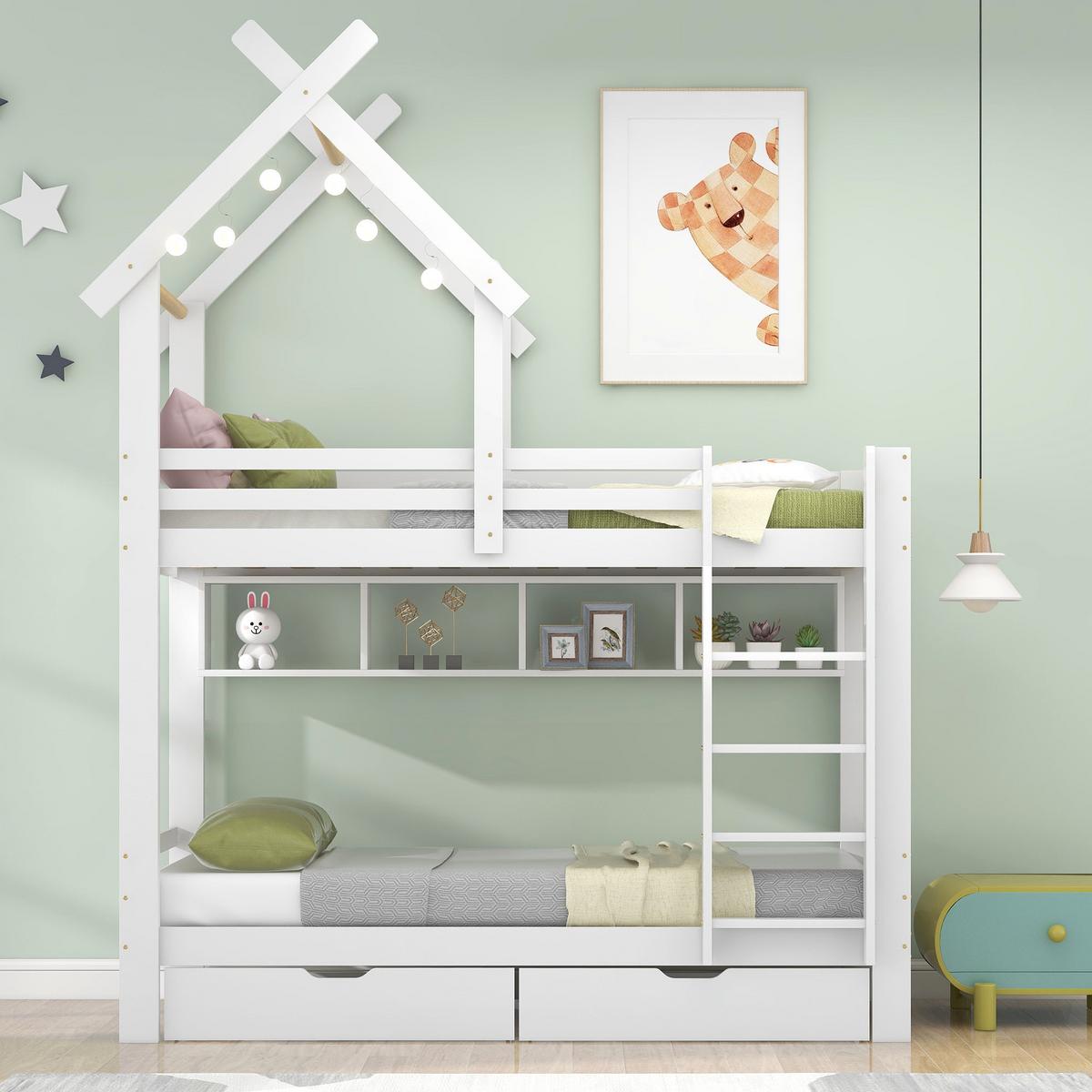 HAUSBETTEN 90/200cmWeiß - Weiß, Holz (205/243/95cm) - Urban Meuble
