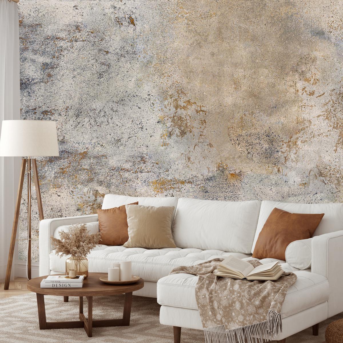 FOTOTAPETE für Wohnzimmer Grau Rost Beton Abstraktion 450x315 - Beige/Orange, Papier (450/315cm) - Muralo