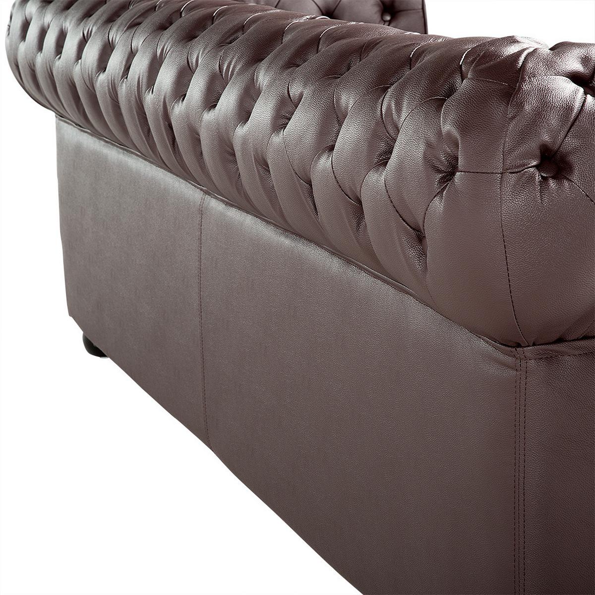 SOFA Leder Braun Chesterfield - Dunkelbraun, Leder/Fell (195/70/75cm) - Beliani