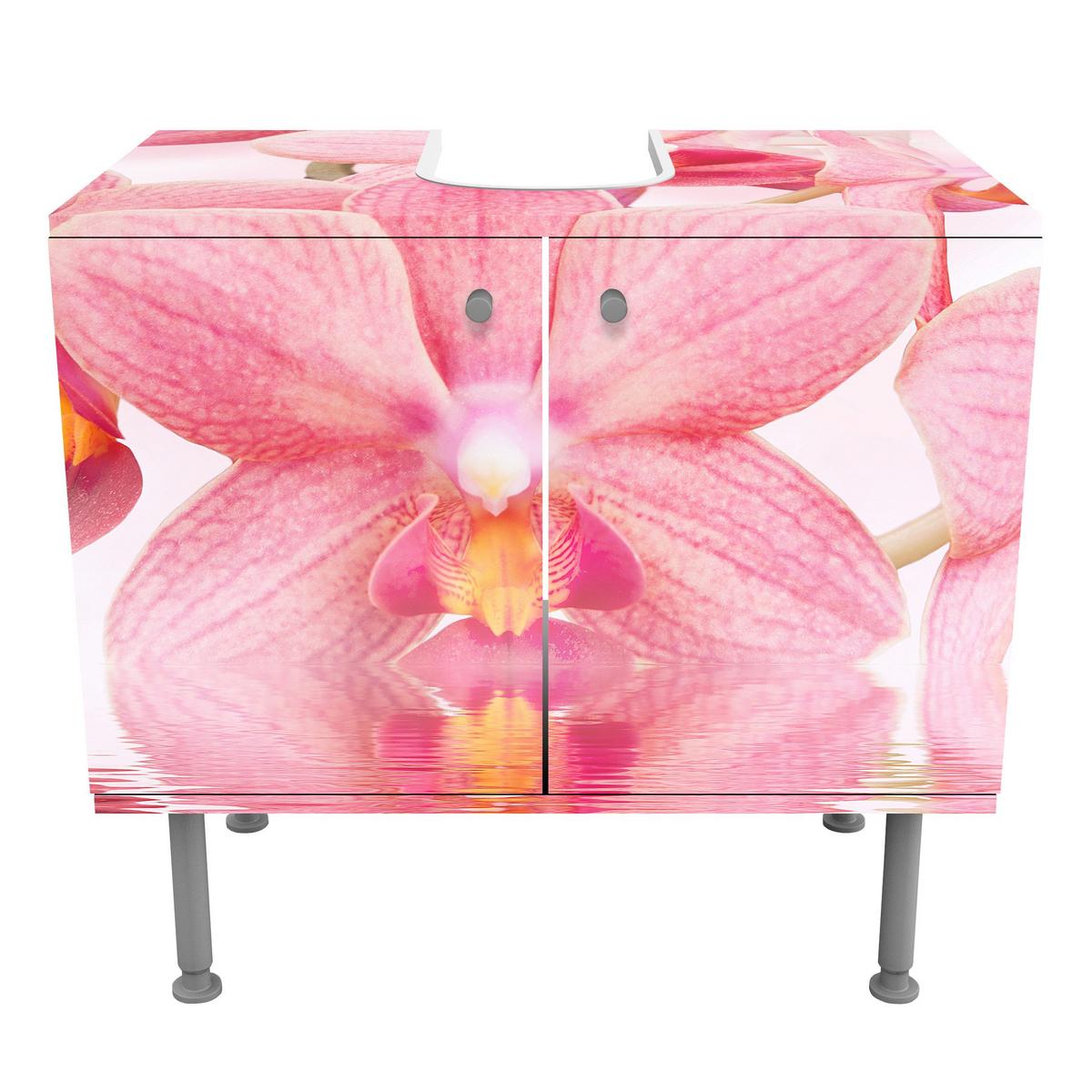 WASCHBECKENUNTERSCHRANK Rosa Orchideen auf Wasser 60/55/35 cm - Pink, Holzwerkstoff (60/55/35cm) - Bilderwelten