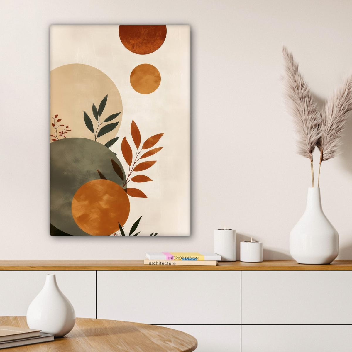 LEINWANDBILD Formen - Rund - Blätter - Beige Wanddeko 40x60 cm - Rostfarben, Textil (40/60cm) - MuchoWow