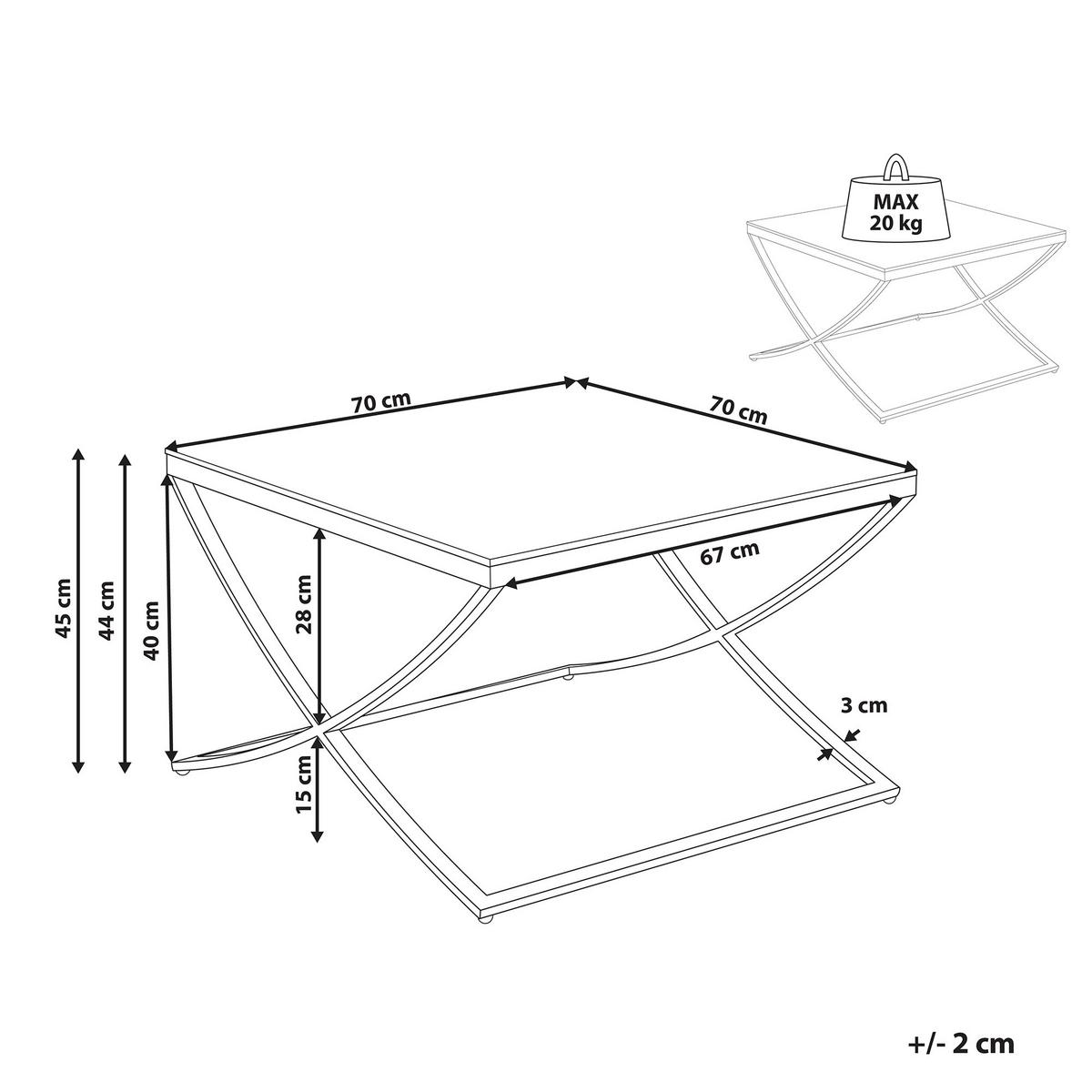 COUCHTISCH Glas/Edelstahl gold quadratisch 70/70 cm Ringgold - Goldfarben, Metall (70/70/45cm) - Beliani