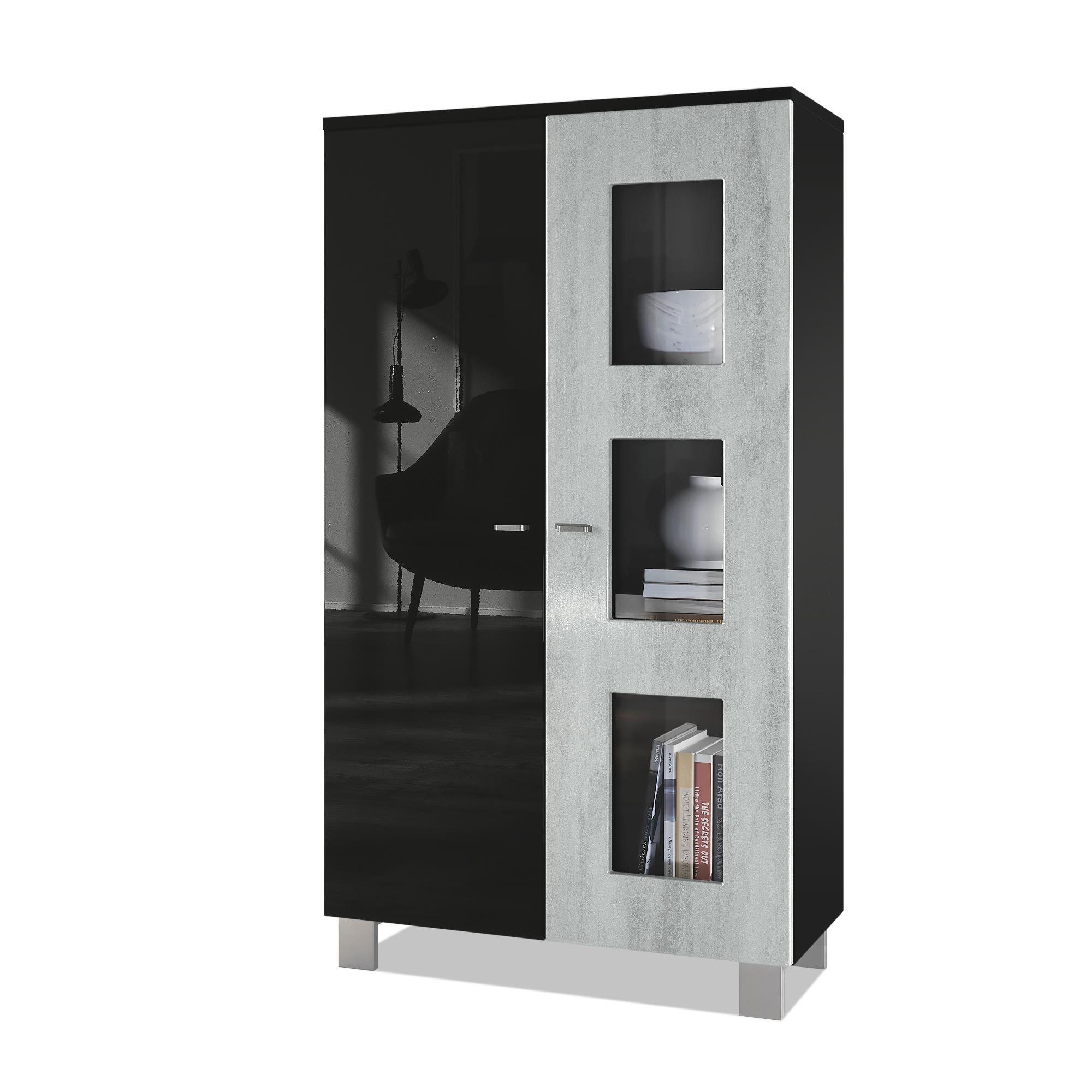 VITRINE Denjo Tür in Beton Oxid Optik - Hellgrau, Holzwerkstoff (71/129/35cm) - Vladon