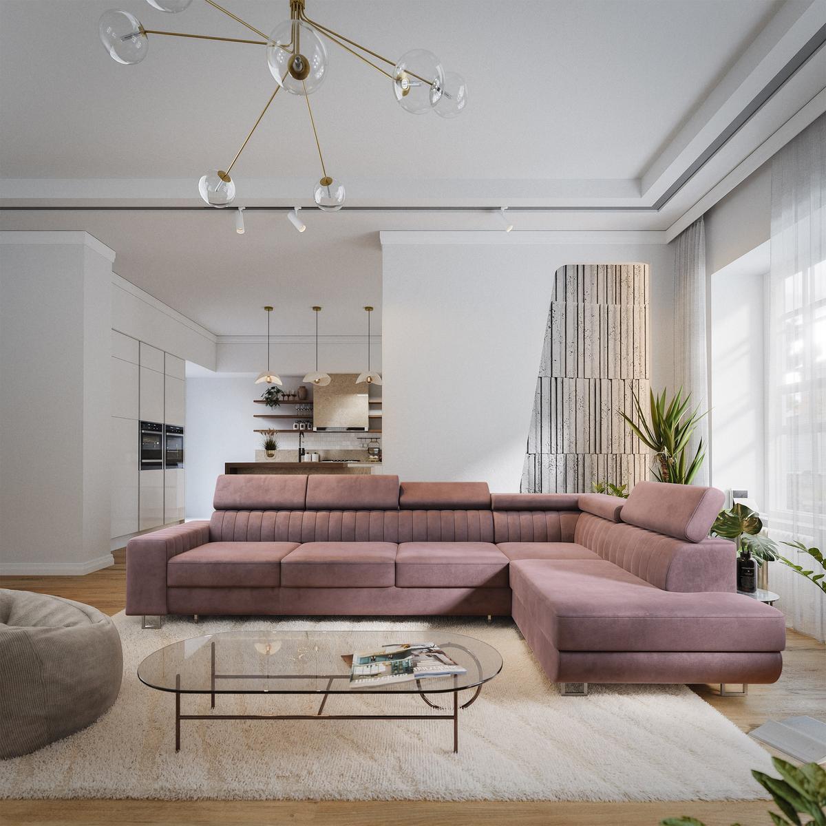 ECKSOFA HESTION Lila Velours-Stoff mit Schlaffunktion - Lila, Holz (332/190cm) - MASSENO