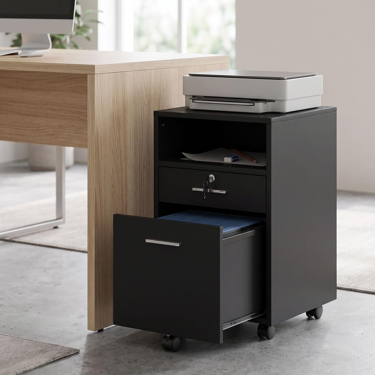 AKTENSCHRANK Spanplatte Schwarz - Schwarz, Holzwerkstoff/Metall (40/65/40cm) - Vinsetto