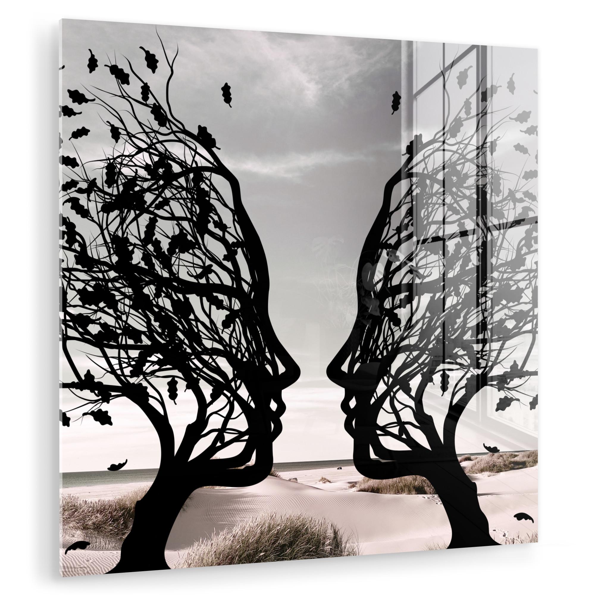 ACRYLGLASBILD Strand - Meer - Menschen - Baum - Moderne Kunst 50x50 cm - Hellgrau, Glas (50/50cm) - MuchoWow