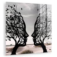 ACRYLGLASBILD Strand - Meer - Menschen - Baum - Moderne Kunst 90x90 cm - Hellgrau, Glas (90/90cm) - MuchoWow