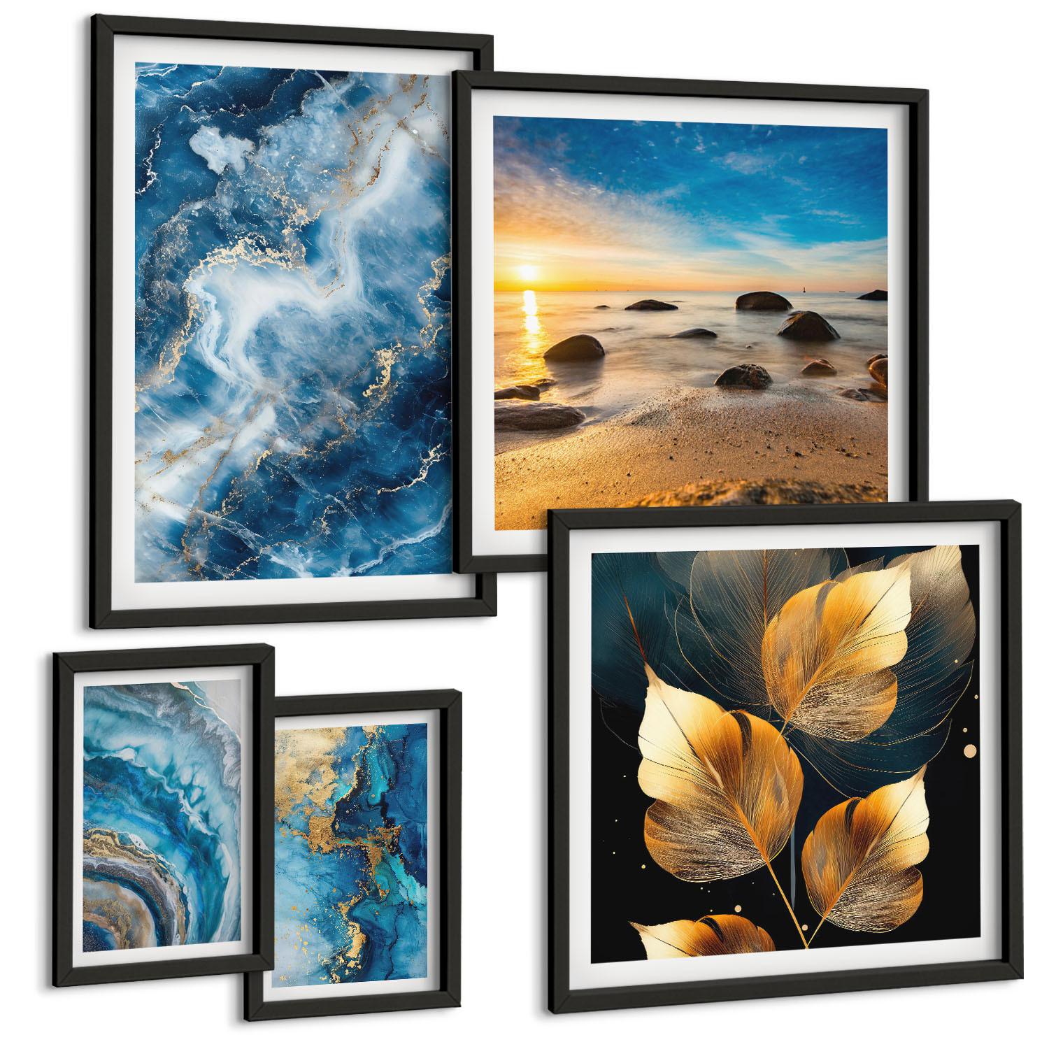 BILDER SET 5er Set - 50x50 cm & 20x30 cm & 40x60 cm Schwarzer Rahmen - Porträt einer Frau, Auge, Farben, Emotionen - Schwarz, Kunststoff (40/60cm) - TULUP