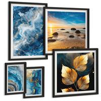BILDER SET 5er Set - 50x50 cm & 20x30 cm & 40x60 cm Schwarzer Rahmen - Porträt einer Frau, Auge, Farben, Emotionen - Schwarz, Kunststoff (40/60cm) - TULUP