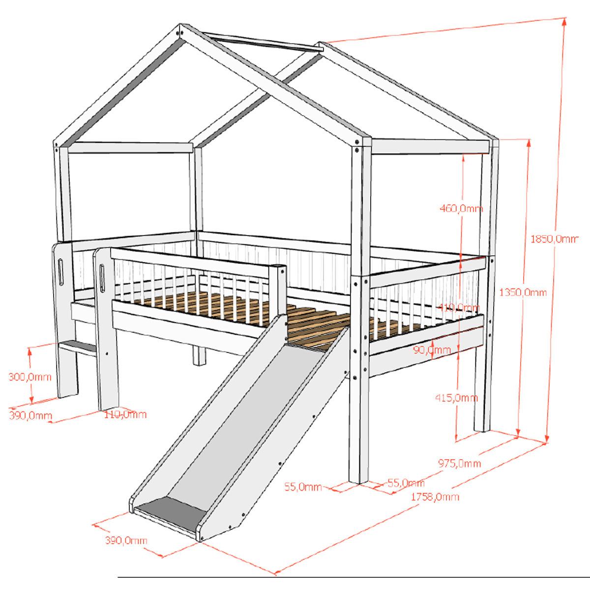 HAUSBETT HALBHOCH 90x200 Keeley Buche Weiß mit Rutsche Dach - Weiß, Holz (90/200cm) - 58aufmkessel