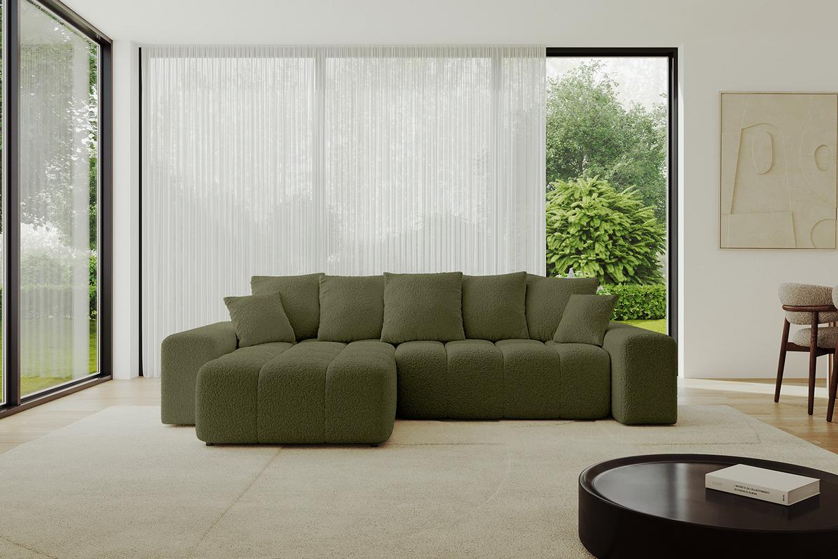ECKSOFA Ottomane links ENIL-L 297x189x68 Grün Bouclé - Olivgrün, Holzwerkstoff/Kunststoff (297/189cm) - ALTDECOR