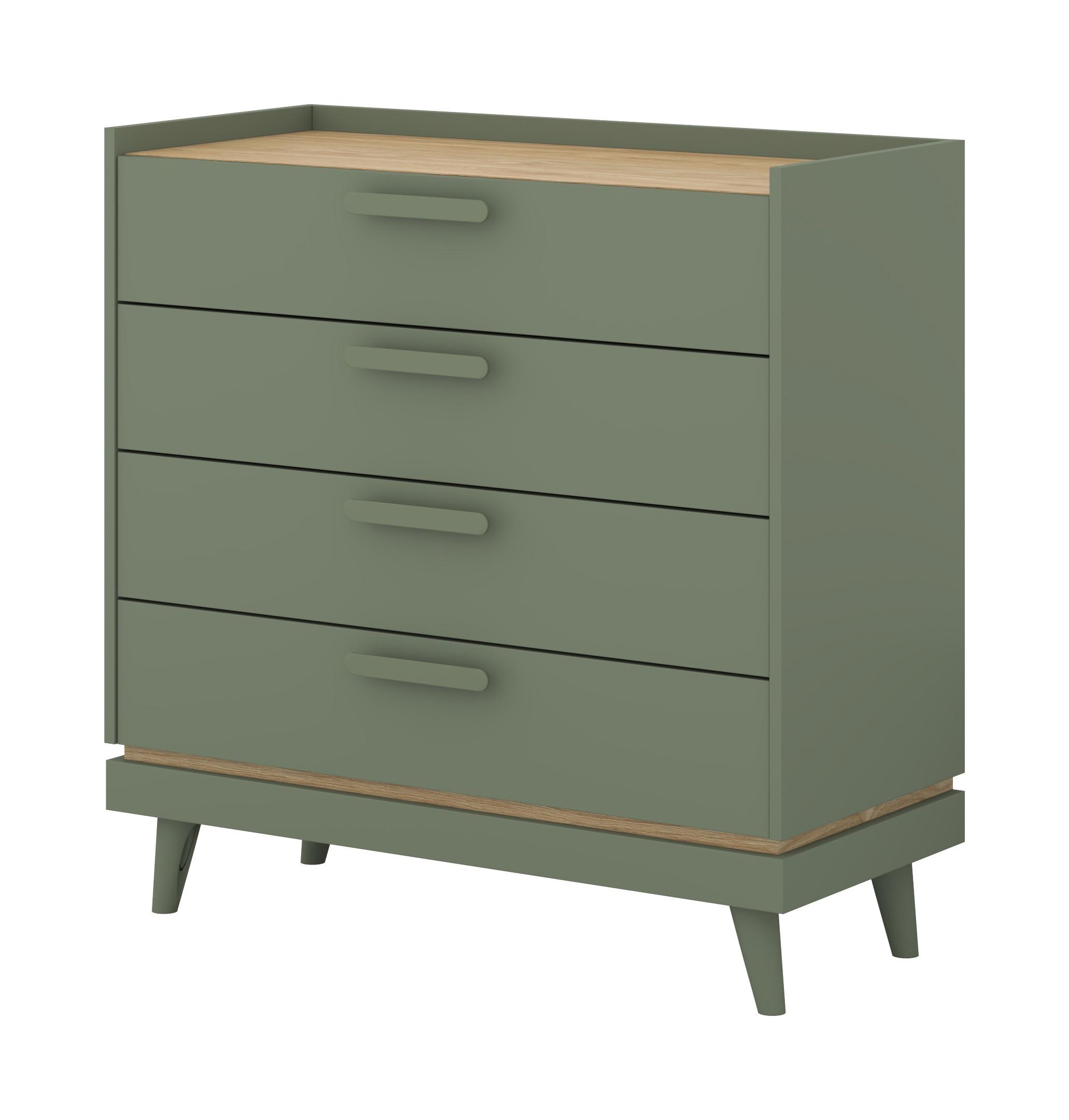 SIDEBOARD ACARA 90x40x90 cm mit 4 Schubladen Grün - Grün, Holzwerkstoff (90/90/40cm) - MASSENO