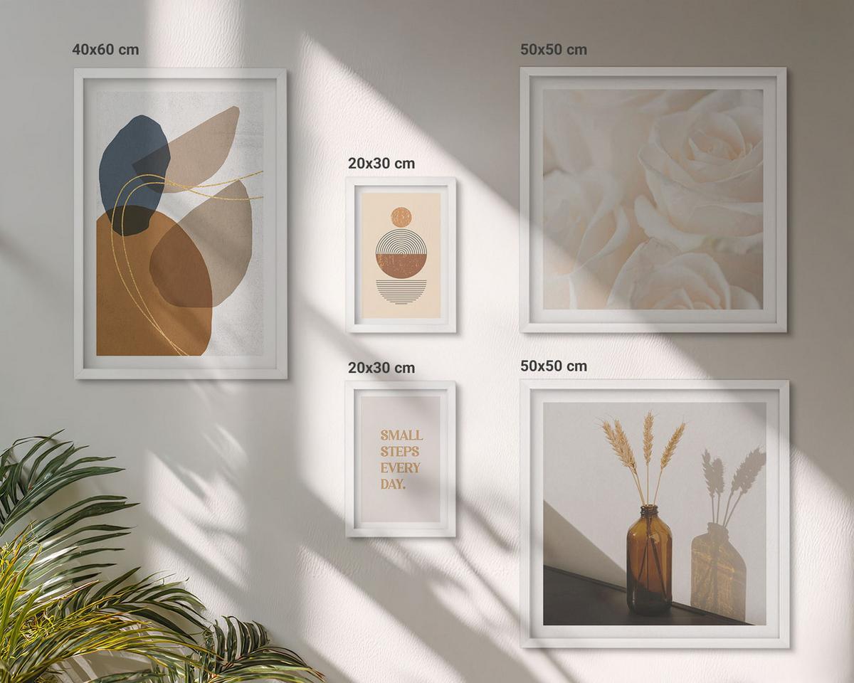 BILDER SET 5er Set - 50x50 cm & 20x30 cm & 40x60 cm Weißer Rahmen - Abstrakte Formen Akzente - Weiß, Kunststoff (40/60cm) - TULUP