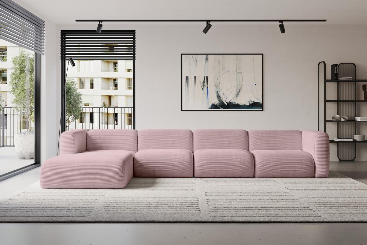 ECKSOFA Ottomane Links MIRA-L3 409x179x70 Rosa Cord - Schwarz/Rosa, Holzwerkstoff/Kunststoff (409/179cm) - ALTDECOR