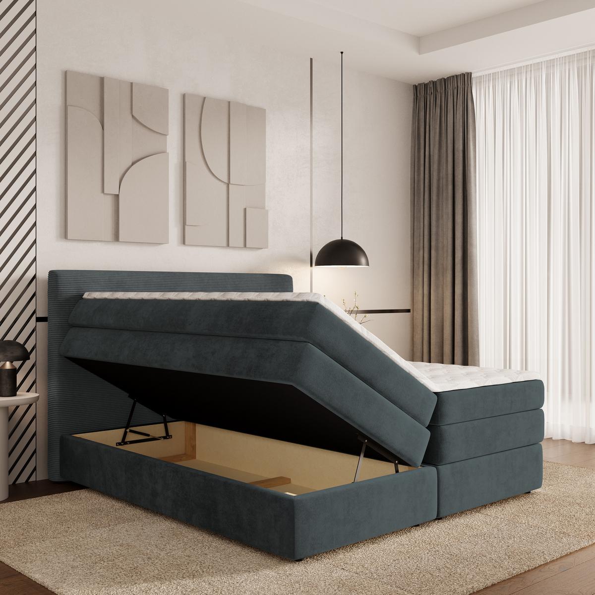 BOXSPRINGBETT MATERN 180x200 cm mit Matratze und Topper - Grau - Grau, Holz (180/200cm) - MASSENO